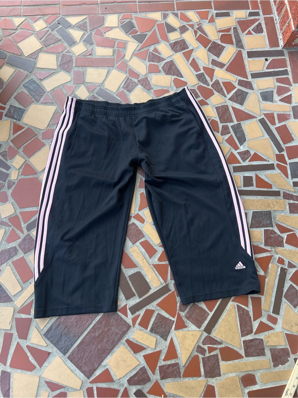 adidas Black Jogger Capris with Pink Side Stripes
